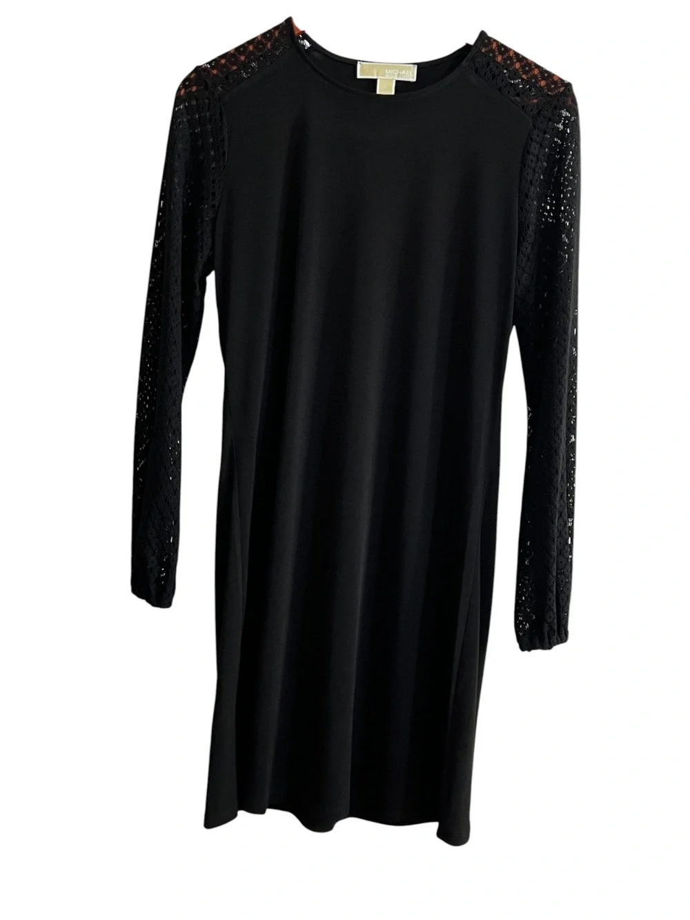 Michael Kors Women’s Size M US Crew Neck Long Sleeve Lace Shift Dress Black NWT